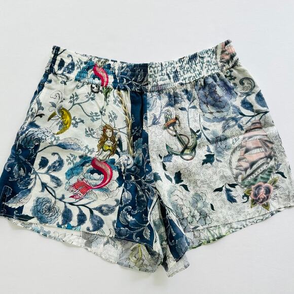 ETRO Blue Floral Ramie Shorts Size 46 Large Elastic Relaxed Beach Travel Yacht - Picture 2 of 9